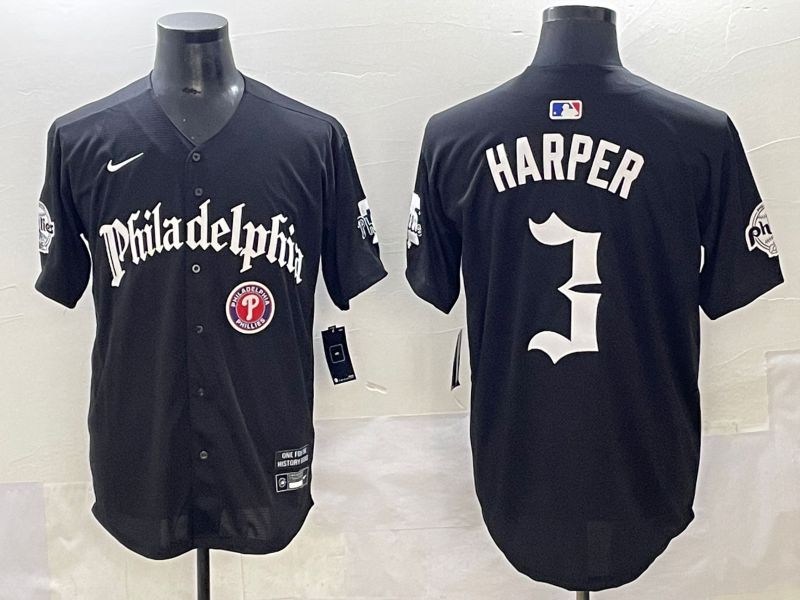 Men 2025 Philadelphia Phillies #3 Harper Black Five generations Joint Name Nike MLB Jersey style 7->philadelphia phillies->MLB Jersey